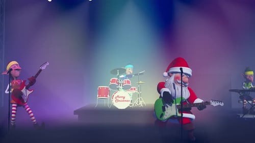Santa Claus and Elf Christmas Band Performing a Holiday Concert