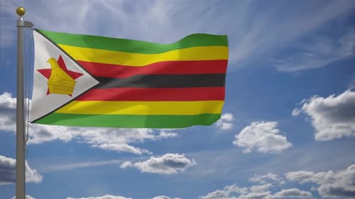 Zimbabwe Flag Waving in Blue Sky Loop