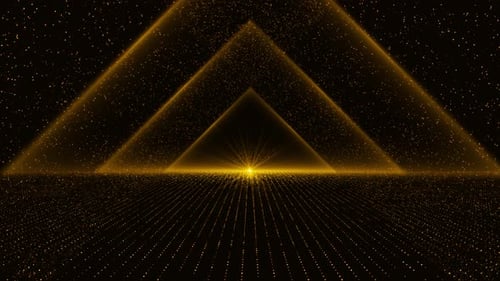 Golden Geometric Triangle Tunnel with Shimmering Particles Loop