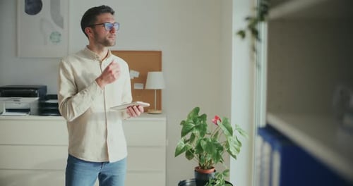Pensive Contemplative Businessman In Office Portrait