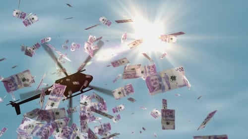 Colombia Pesos COP 50000 banknotes helicopter money dropping