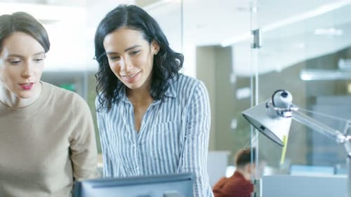 In the Busy Corporate Office Hispanic Woman Joins Team of Diverse Young Creative People Work on a P