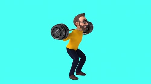 Fun 3D cartoon casual character squatting (with alpha channel)