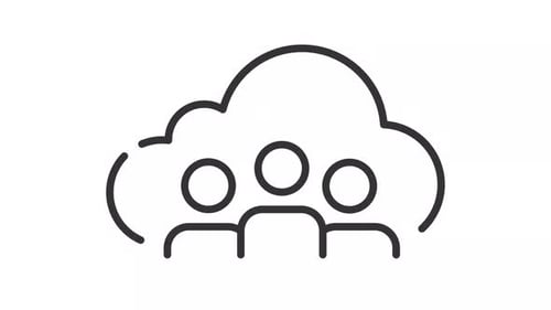 Simple thin linear black animation of community cloud icon