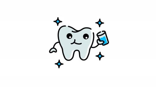 Animated Sketch Tooth Character Holding Mouthwash Glass