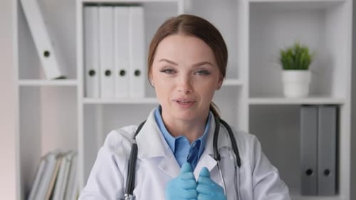 The Doctor Conducts an Online Conference Shares Her Knowledge and Provides Medical Care Via Video