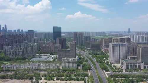 Aerial View of a Bustling City with Modern Skyscrapers Hangzhou China