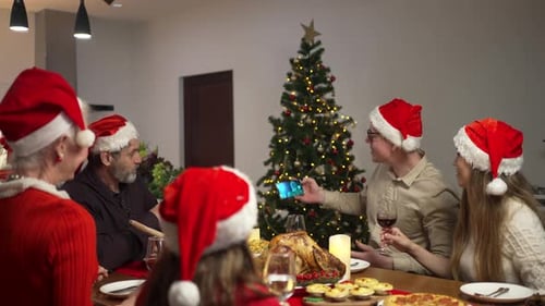 Family are celebrating Christmas at home.