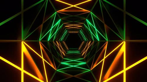 Turquoise And Orange Neon Light Moves Along Hexagon Grate Background Vj Loop In 4K