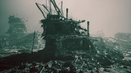 Devastation of a City Reduced to Ruins Amidst Military Conflict Aftermath