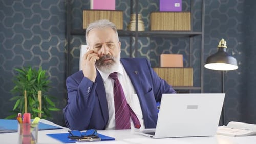 Man in Suit Using Laptop and Talking on Phone