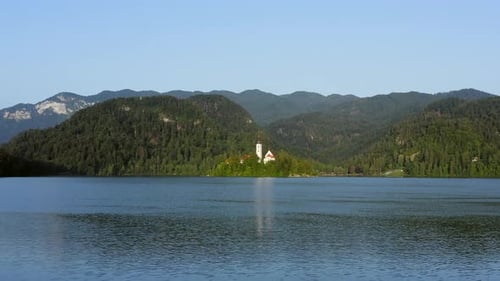 Lake Bled and the Church island of the assumption of Mary