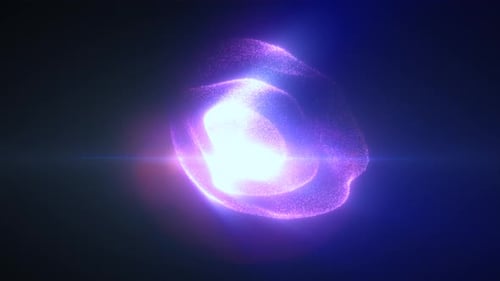 Glowing purple particles creating a floating sphere shape with intense light at its core