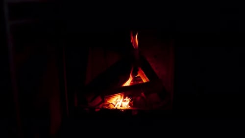 Glowing Wood Fire Flames On A Fireplace. Static Shot
