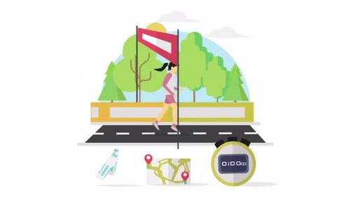 Flat Design Animation of a Woman Jogging for Fitness