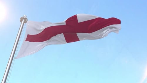 Realistic Waving England Flag Against Blue Sky