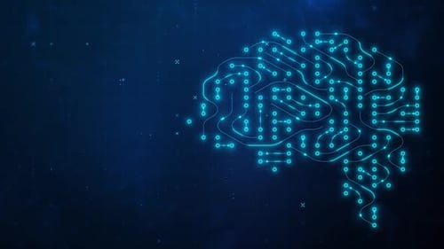 Digital Brain Circuitry Animation with Flowing Blue Lights