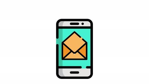 Une icône plate pour smartphone et e-mail avec des animations d'entrée et de sortie sur un canal alpha transparent