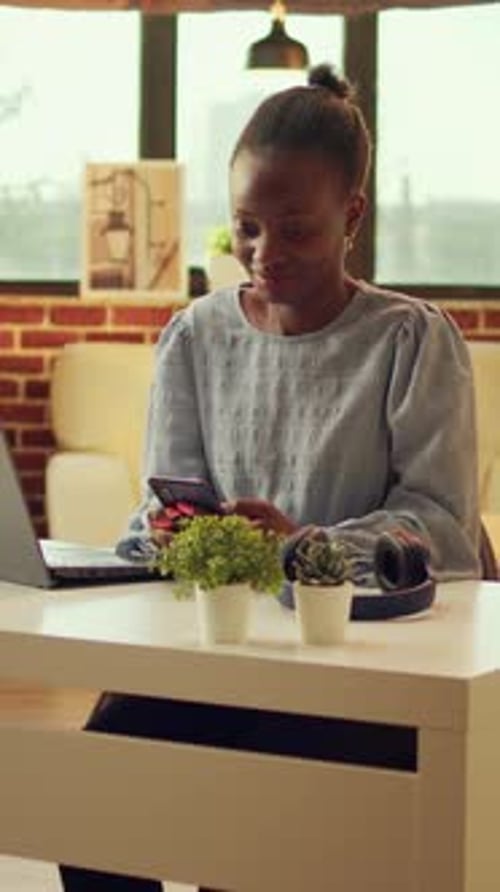 Vertical Video Woman Teleworker Scrolling Webpage
