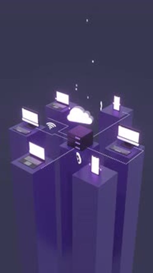 Cloud Computing Technology, Cloud Storage Concepts Animation In Vertical Video Format.