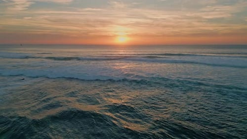 Picturesque Sunrise Cloudy Sky Over Beautiful Deep Blue Ocean Aerial View