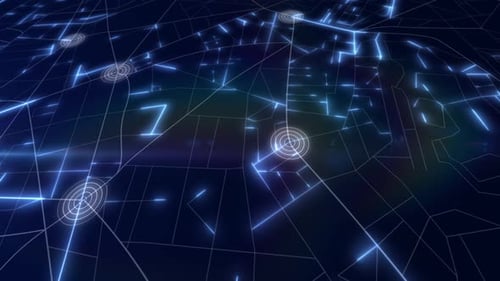 Futuristic Digital City Map with Glowing Network Connections