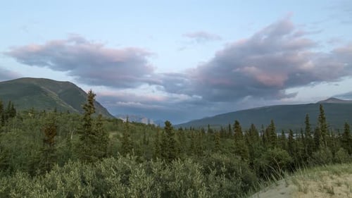 Zeitraffer der Wolken bei Sonnenuntergang über dem borealen Wald