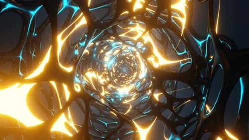 Sci-fi organic glowing neon tunnel seamless loop.