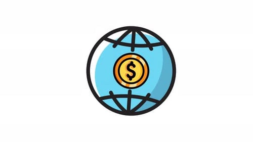 Animated money transfer with world icon
