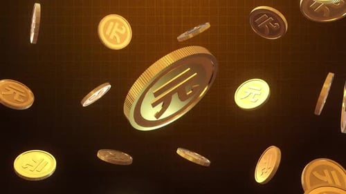 Animated Falling Gold Chinese Yuan Currency Coins