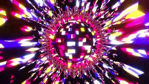 Stunning disco ball spinning with vibrant colorful light rays