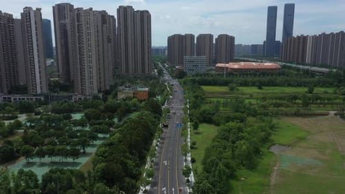 Aerial View of a Bustling City with Modern Skyscrapers Hangzhou China