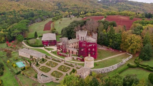 Aerial view of Medieval Castle in Autumn, Italy.