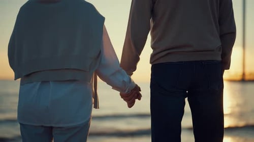 Couple Holding Hands on Beach at Sunset