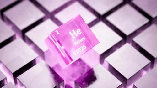 3D Glowing Helium Chemical Element Cube Reveal