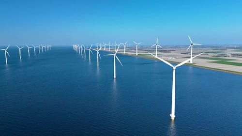 Expansive Offshore Windmill Park Features Numerous Turbines in the Serene Waters of the Netherlands