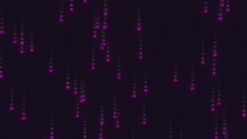 Lettres coréennes tombantes dans un style matriciel, effet de code de pluie, fond abstrait