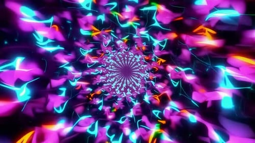 Colorful Glowing Neon Abstract Fractal Tunnel