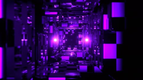Purple Futuristic Tunnel With сubes And A сhessboard Background Vj Loop In 4K