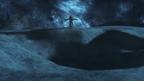 An Astronaut Runs Across the Moon and Almost Falls Into a Lunar Crater a Space Concept