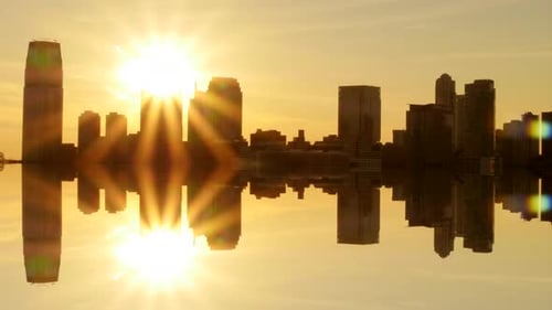 skyline silhouette cityscape background at sunset sky. city urban scene