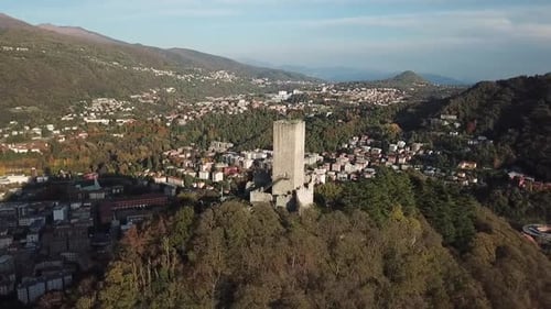 Panoramic view of the Italian city of Como and its lake from Castel Baradello during the month of No