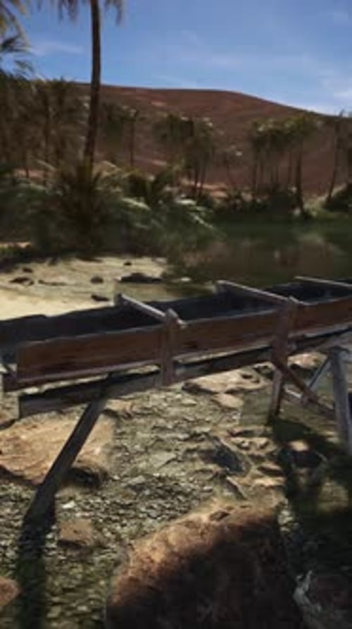 An Old Wooden Dredge in Desert Oasis