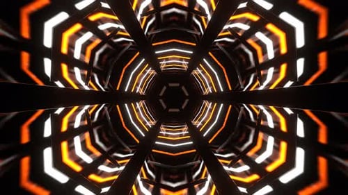 Orange And White Hexagonal Neon Mirrored Tunnel Background Vj Loop In 4K