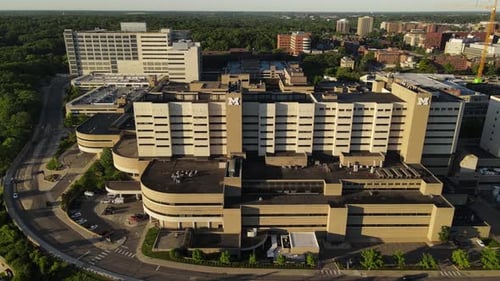 Hospital of Michigan University, aerial drone side view