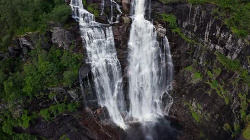 Aerial Shot of Skjervsfossen Waterfall in Granvin Norway