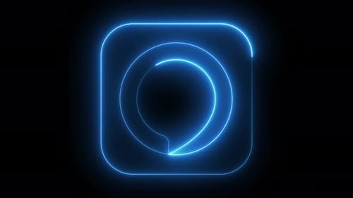 A glowing neon blue icon on a black background, featuring a circular design