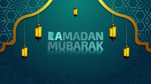 Elegant Ramadan Mubarak Title with Swaying Golden Lanterns
