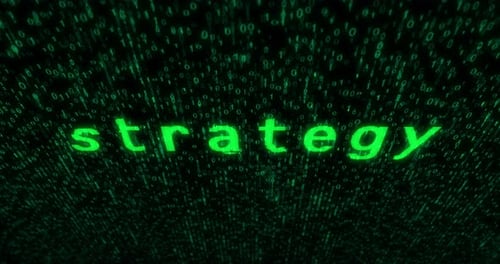Digital Strategy Text Reveal with Green Binary Code Background