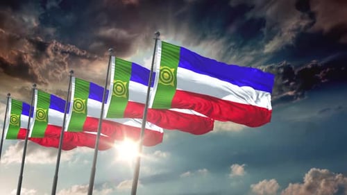 Khakassia Flag Waving Loop in Dramatic Cloudy Sky